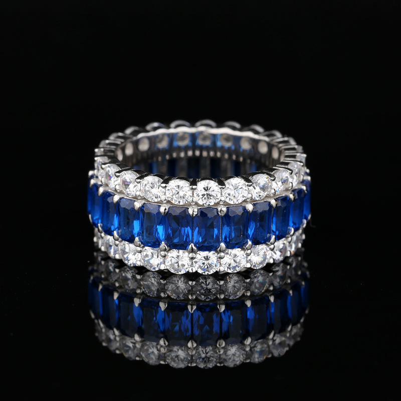 Elegant Moissanite Ring 925 Sterling Silver Band Featuring White/Blue/Pink Gemstones