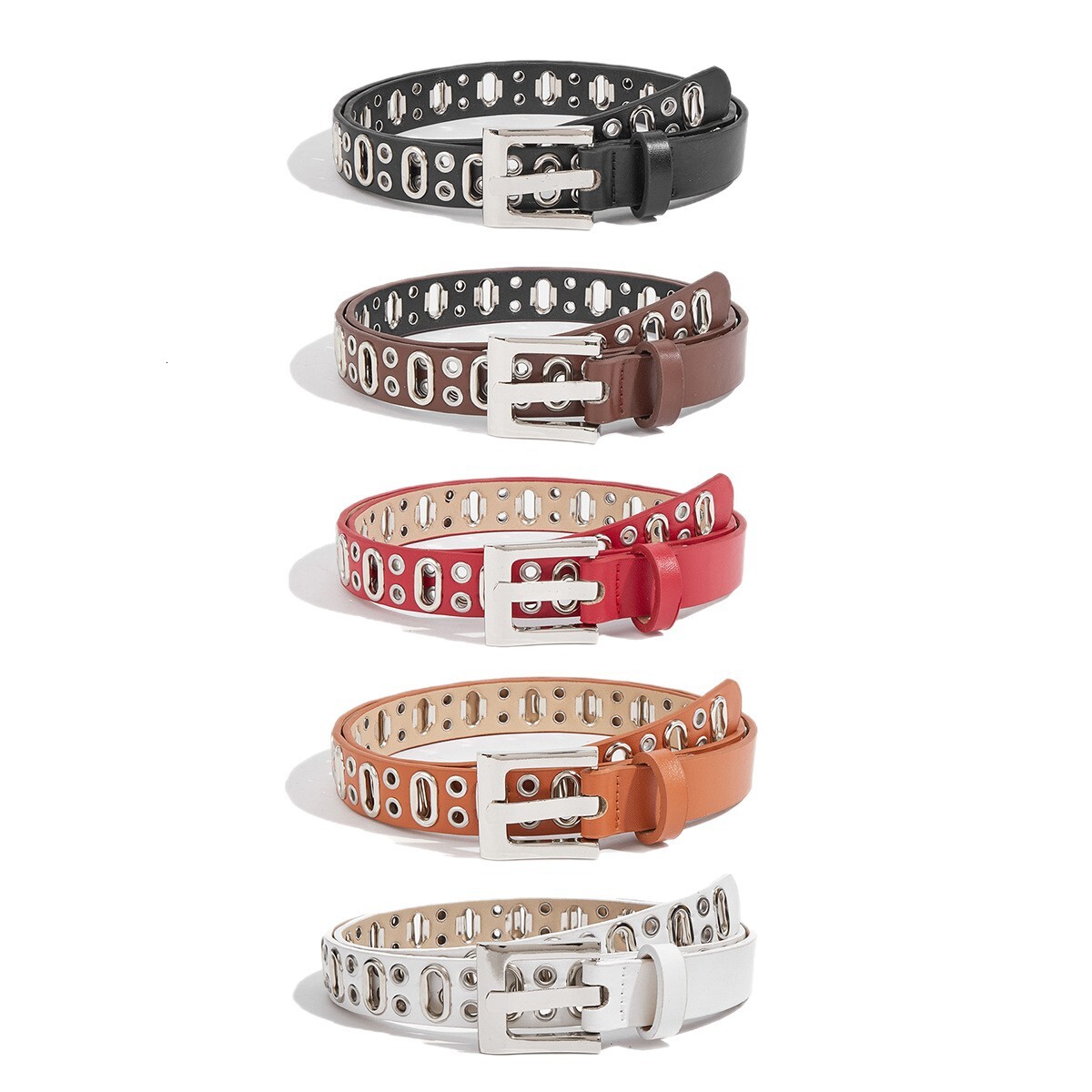 2025 Luxury Designer belts Premium Punk Hip Hop Y2K Unisex Oval Eyelet Stud Trendy Versatile Statement Belt
