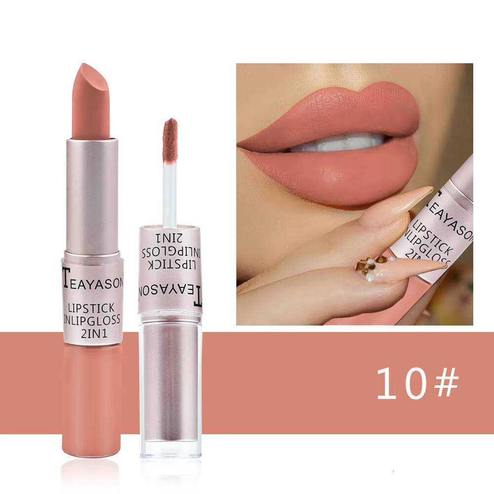 1PC Pink Sexy Gloss 2 In 1 Tint Waterproof Long -Lasting Moisture Red Lip Matte Lipstick Make-Up For Women happy