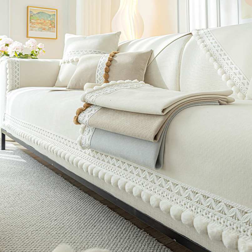 Nordic Light Luxury Chenille Cushion All-Season Breathable Sofa Seat Fabric Backrest Cover Non-Slip Slipcover
