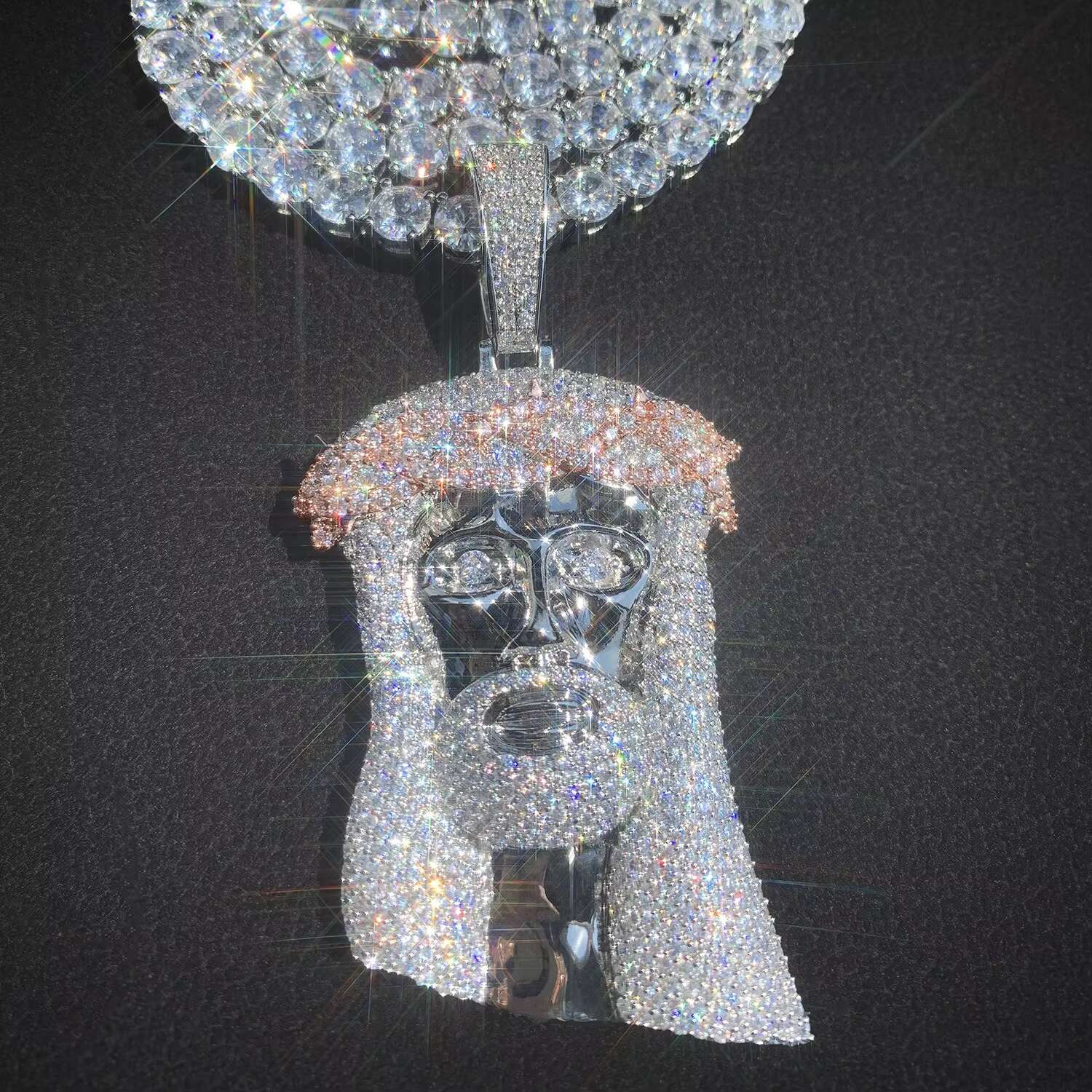 14K Gold Finish Huge Spooky Big Jesus Head Zircon Charm Iced Out Jumbo Pendant Cubic Zirconia Necklace for Men