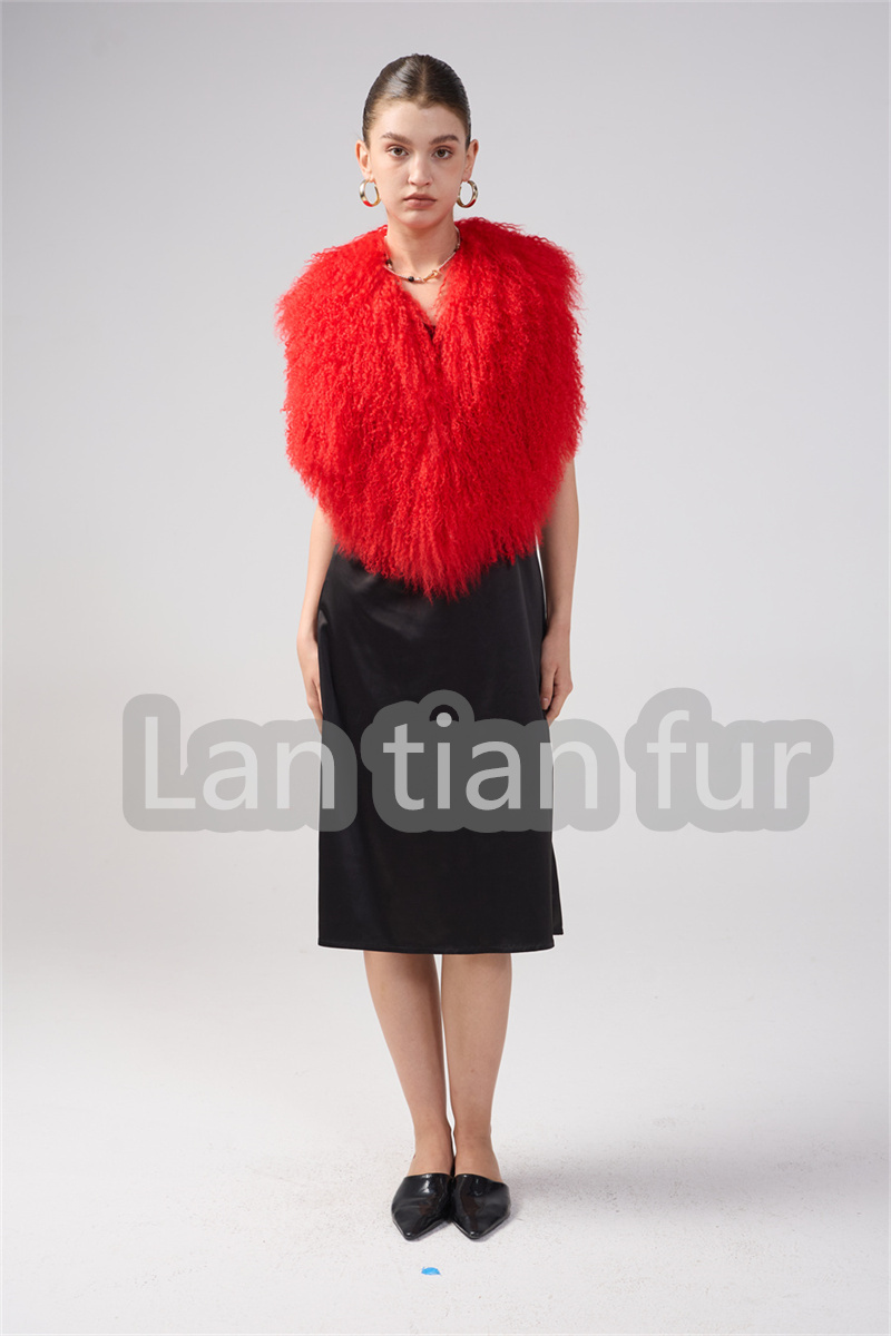 Fluffy Cropped Real Mongolian Fur Halter Vests Women Solid Deep V-Neck Backless Bandage Sleeveless Jackets Top Outerwear Coat