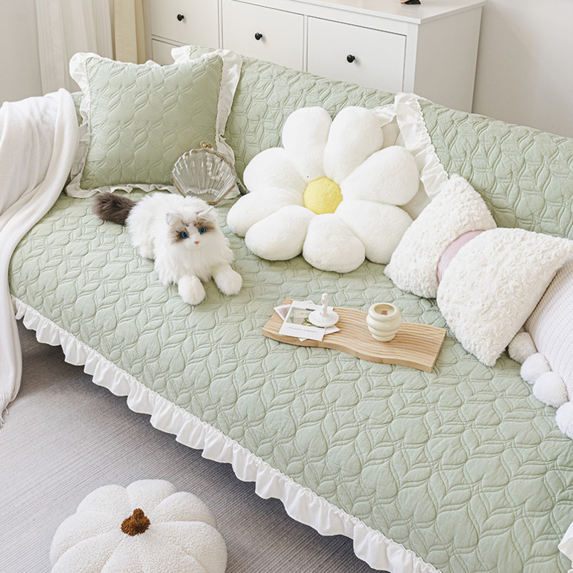 Korean Style Pure Cotton All-Season Non-Slip Seat Cushion Solid Color Light Luxury Cover Fabric Sofa Slipcover