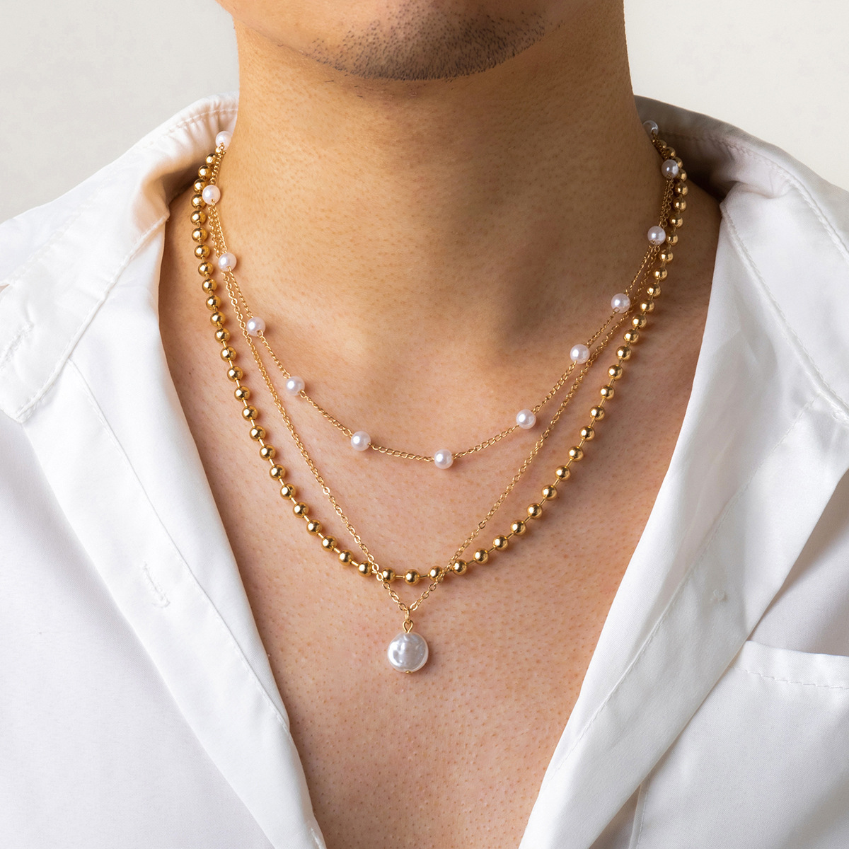 2025 Luxury Premium Pearl-Spliced Men's Trendy Hip Hop Streetwear High-End Layered Collar Chain Minimalist Stylish Personalized Statement Jewelry