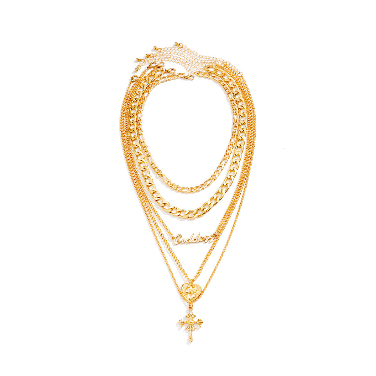 2025 Luxury Premium Multilayer Relief Cross Figure Hip Hop Personality Letter Chain Trendy Statement Jewelry Decoration Silver fashion jewelry necklac