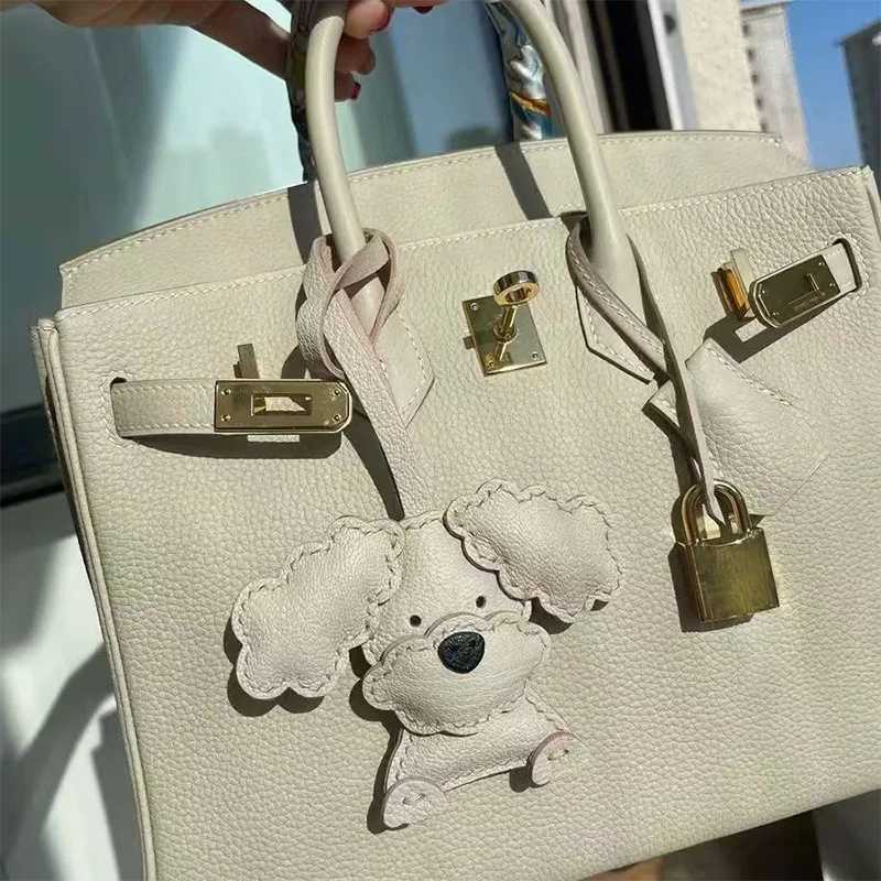 Teddy Dog Genuine Leather Handmade Bag Charm Pendant Keychain Hanging Ornament Handbag Purse Exquisite Decor Keyring Accessories XJ250619
