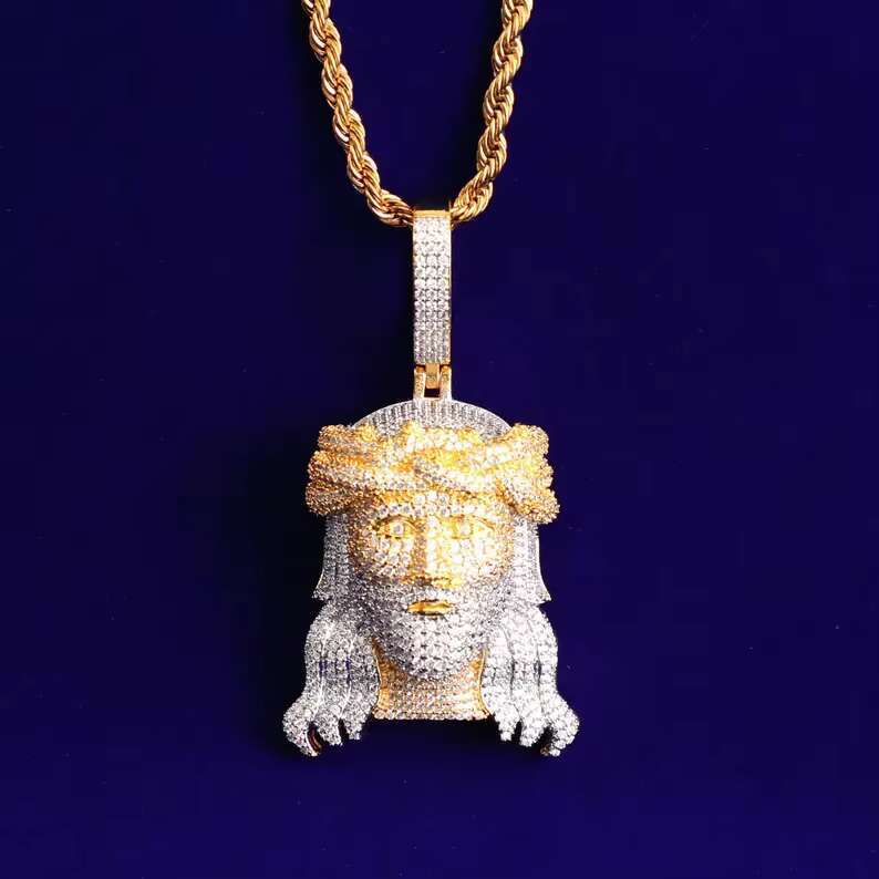 Luxury 2 Tone Hip Hop Jesus Face Pendant Rapper Vvs Moissanite Diamond Necklace Pendant S925 Hip Hop Jesus Pendant for Men