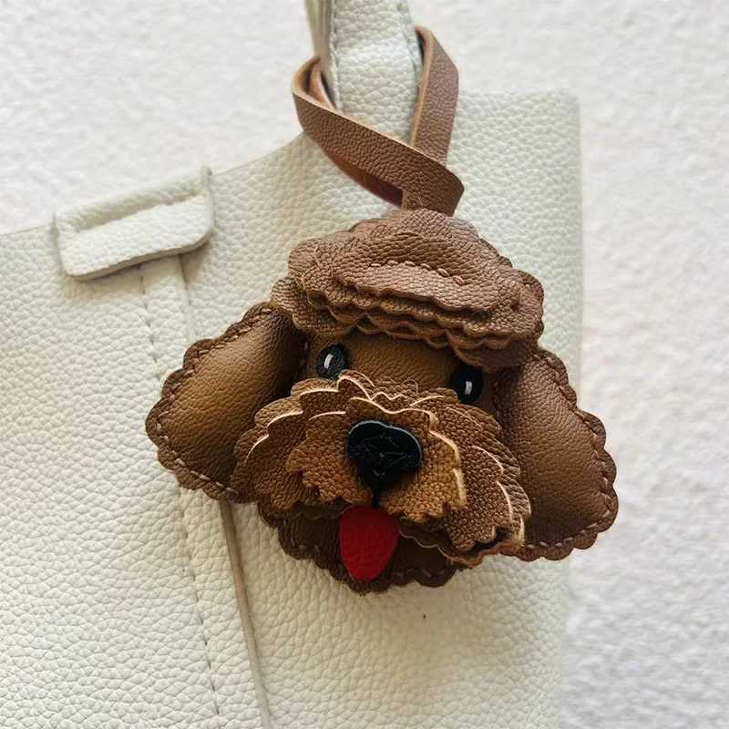 Teddy Dog Genuine Leather Handmade Bag Charm Pendant Keychain Hanging Ornament Handbag Purse Exquisite Decor Keyring Accessories XJ250619