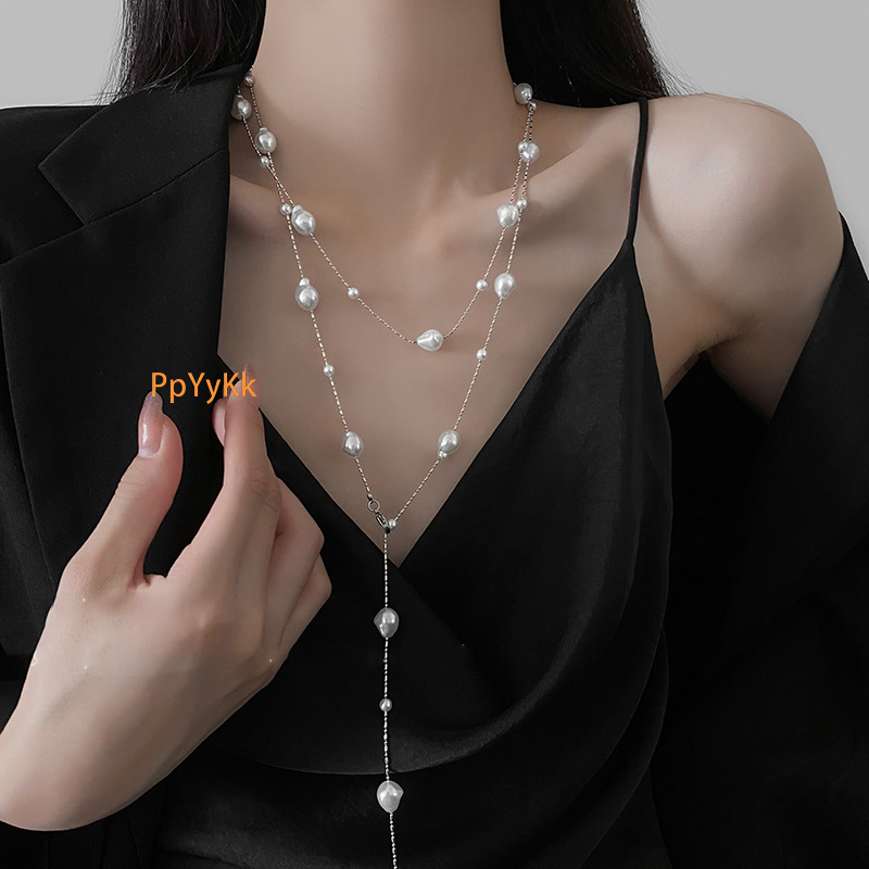 2025 New Luxury necklace Korean INS Style Irregular Long Pearl Necklace Simple Versatile Sweater Chain Elegant Luxury Statement Jewelry for Women