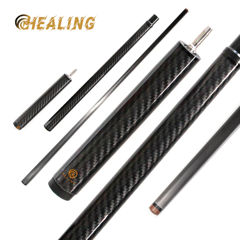 OKHEALING Jump Pool Cue with Extension Carbon Fiber Cue Stick with Extender 13.8mm Bakelite Tip Uni-loc Joint 1240mm/48.8inch Weight 13oz Black Billia