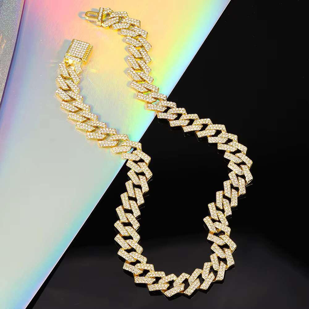 Miami Rapper Hip Hop Jewelry Icy Gold Plating Stainless Steel Necklace with Moissanite Stone Diamond Style Cuban Link Chain
