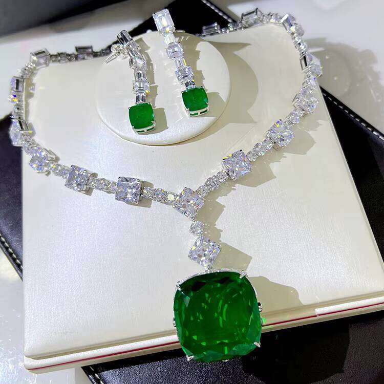 Simulated Dia Super Big Gemstone Sterling Sier Party Yellow Square Zircon Pendant Necklace