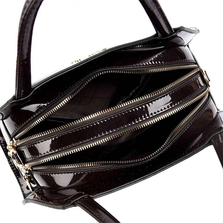 DHSM Patent Leather Handbags for Women Designer Crocodile Pattern Women's Shoulder Crossbody Bag Hobos Ladies Messenger Stone
