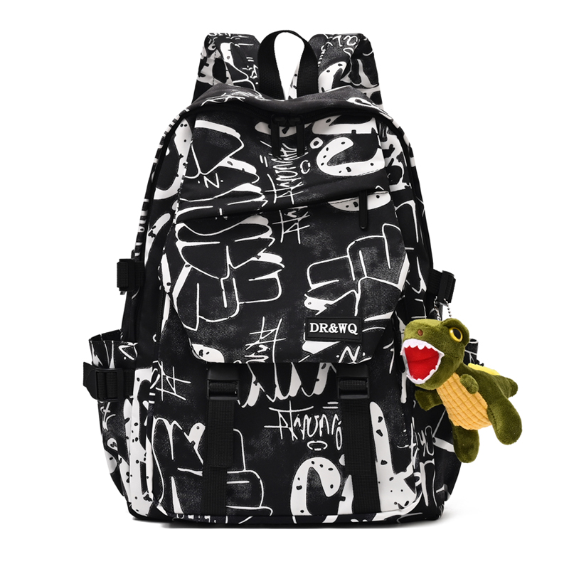 Cross border new junior high school student backpack, personalized letter graffiti backpack, large capacity couple backpack, travel bag trend