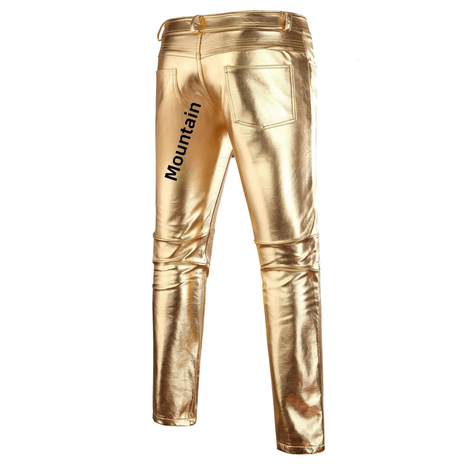 Trendy Korean Style Mens Nightclub Hair Stylist Pants Casual Trousers GoldEmbellished Performance Outfits Leather 250614