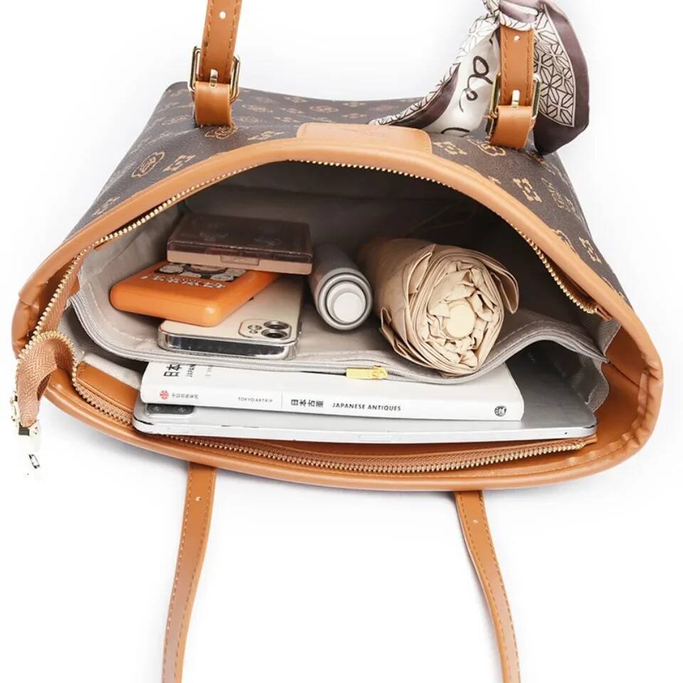 DHSM Women's Quality Soft Leather Shoulder Print Designer Handbag Ladies Casual Tote Bag Messenger Commuting Sac A Main