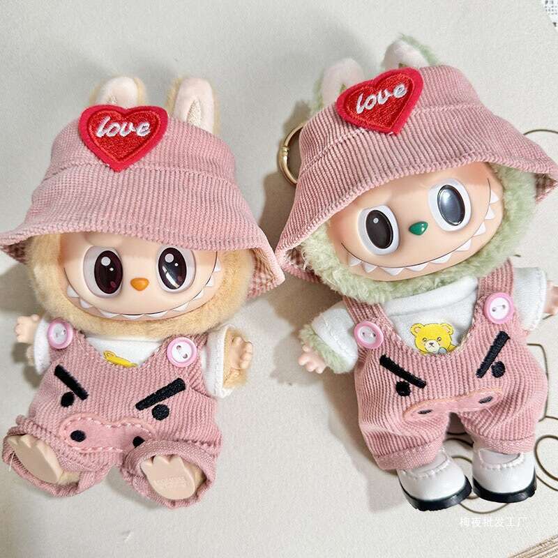 17cm Labubu Vinyl Blind Box Second Generation Sitting Party Pig Cute Overalls Set Clothes