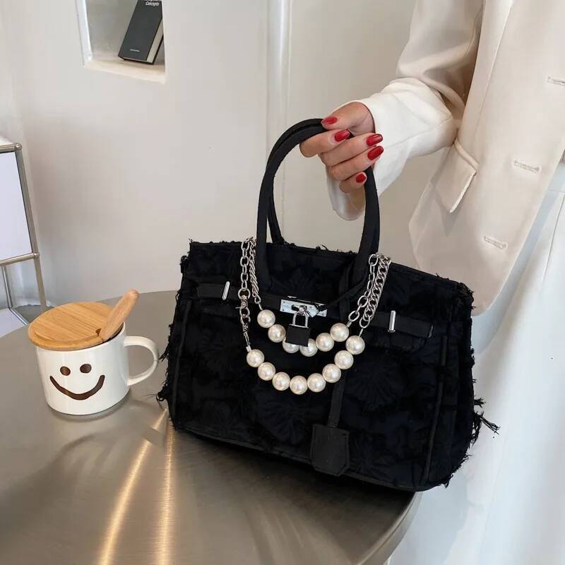 DHGM DHGM 2025 Vintage Pearl Chain Bag - Distressed Boho Shoulder Purse, Unique Crossbody Clutch