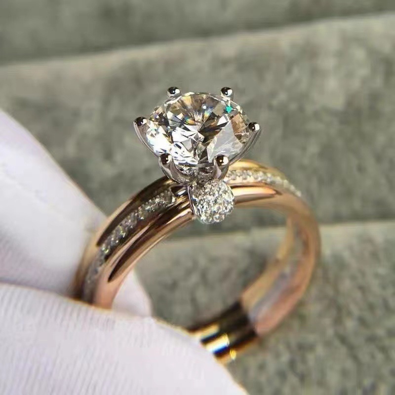 Three Color Band Sterling Silver Ring with Slightly 3 Ct D-Color Moissaniter Ring