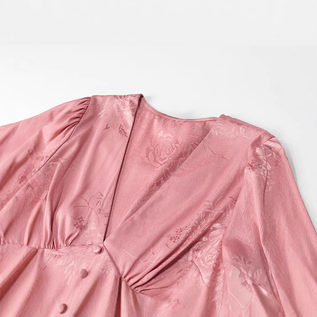 New Chinese Style Improved Jacquard Long Sleeve Dress French Single-Breasted Waist-Cinching National Style Long Dress250620