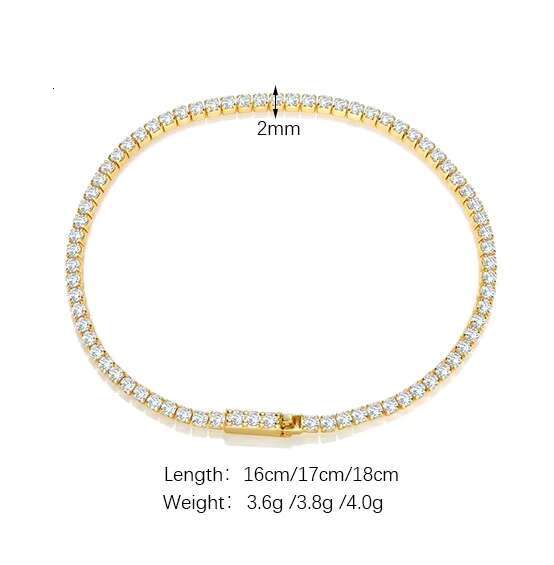 New Design 2mm Tennis Bracelet 925 Sterling Silver Cubic Zirconia Diamond Gold Plated Link Chain for Women Men Fine Jewelry Bulk