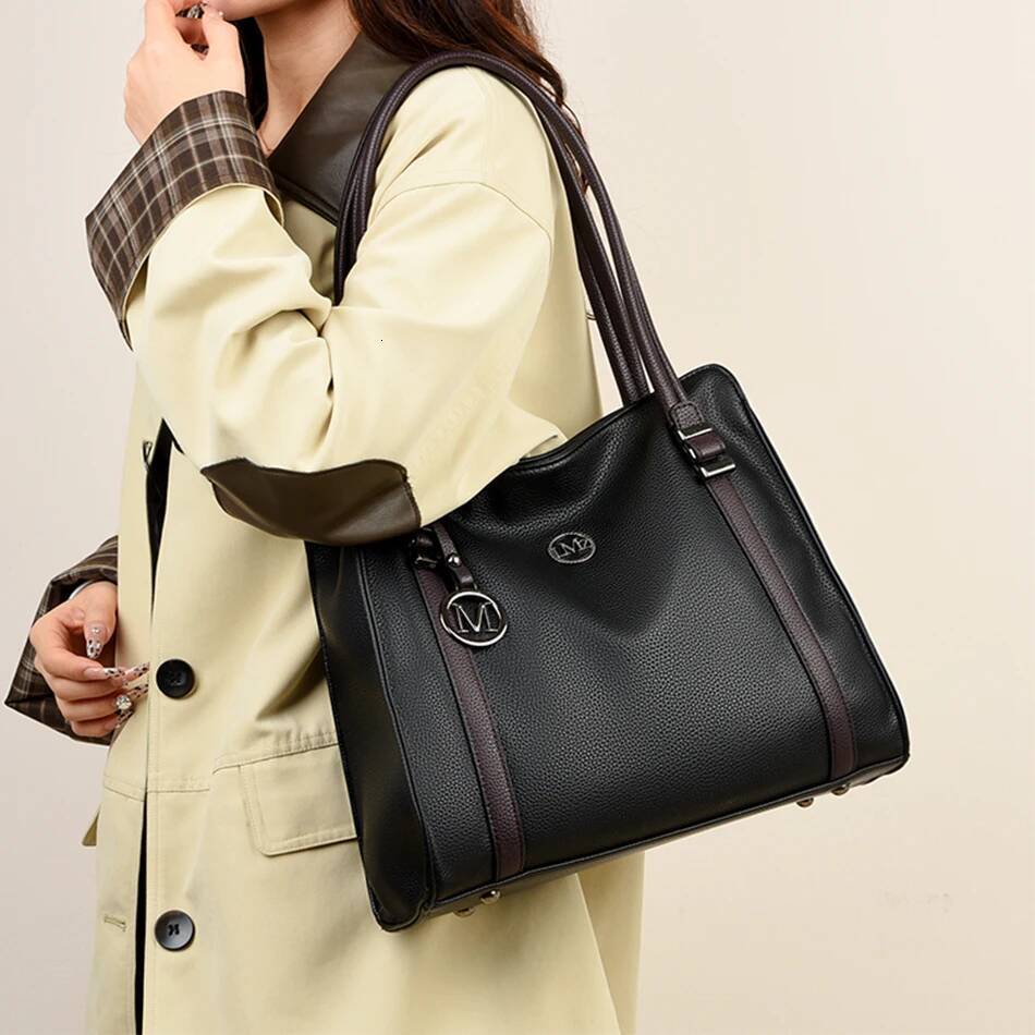 DHSM Soft Leather Handbags Women Designer Shoulder Ladies Large Capacity Top-Handle Bags Shopping Tote Bag Sac A Main