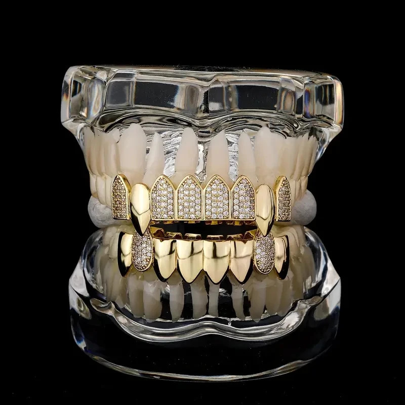 2pcs S925 Silver With 47 Hip Hop Street Rap Men Women Teeth Grill Ice Micro Pave 18k 250613