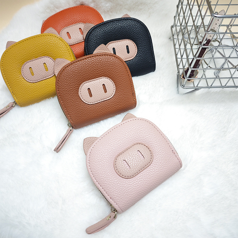 Mini Womens Wallet 2025 New Multi-Card Slot ID Card Holder Cute Cartoon Color-Block Piggy Coin Purse