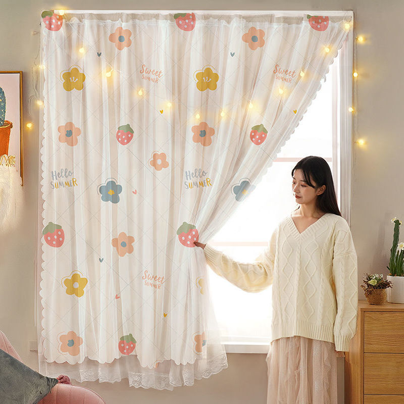 T0524 Velcro curtain bedroom bay window no need to punch installation simple self-adhesive blackout curtain finished product