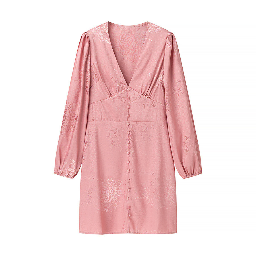 New Chinese Style Improved Jacquard Long Sleeve Dress French Single-Breasted Waist-Cinching National Style Long Dress250620