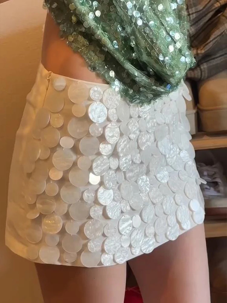 Chic Sequin Mini Skirt for Women Sexy Slim Fit Shiny Short Skitrs Streetwear for Summer Autumn Beach Holiday Lady Clothing 2025 250619