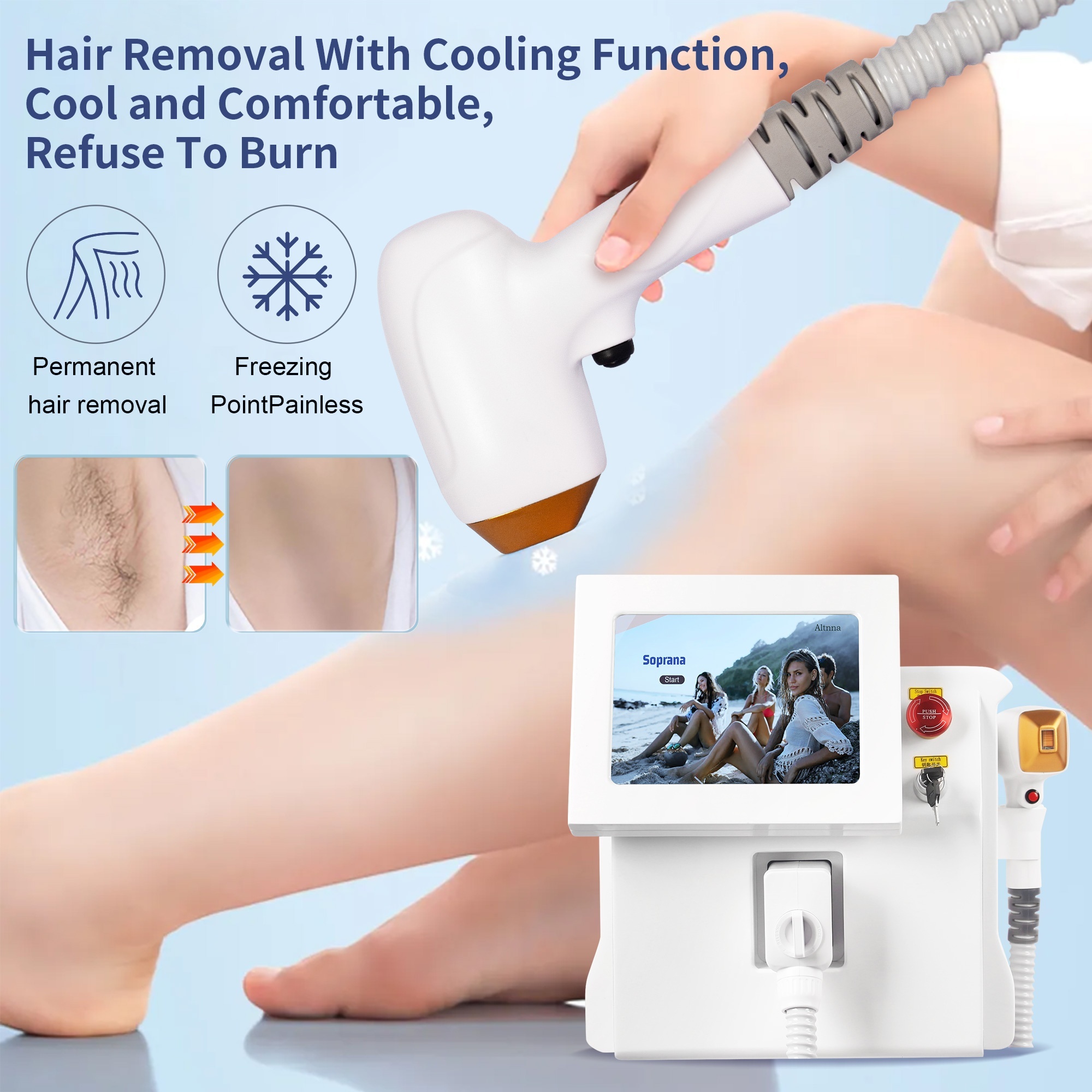Diode Ice Titanium Laser Body Hair Removal Machine Professional Alexandrite Laser Hair Removal 3 wavelength 808nm 755 nm1064 nm