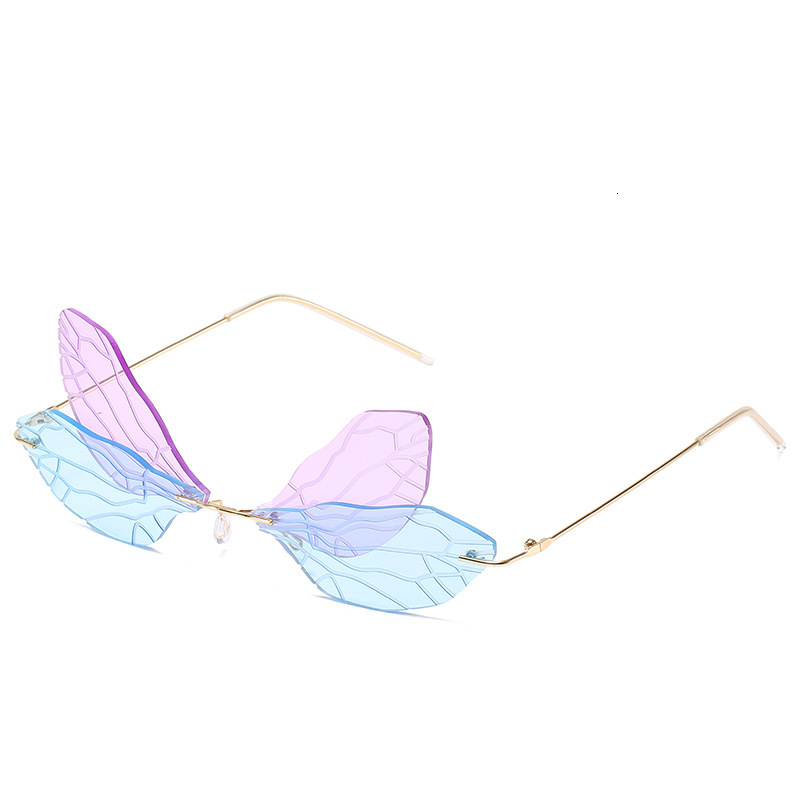 2025 Premium Luxury Steampunk Dragonfly Brass Rimless Sunglasses Gradient Translucent Lenses UV400 for Women Statement Eyewear