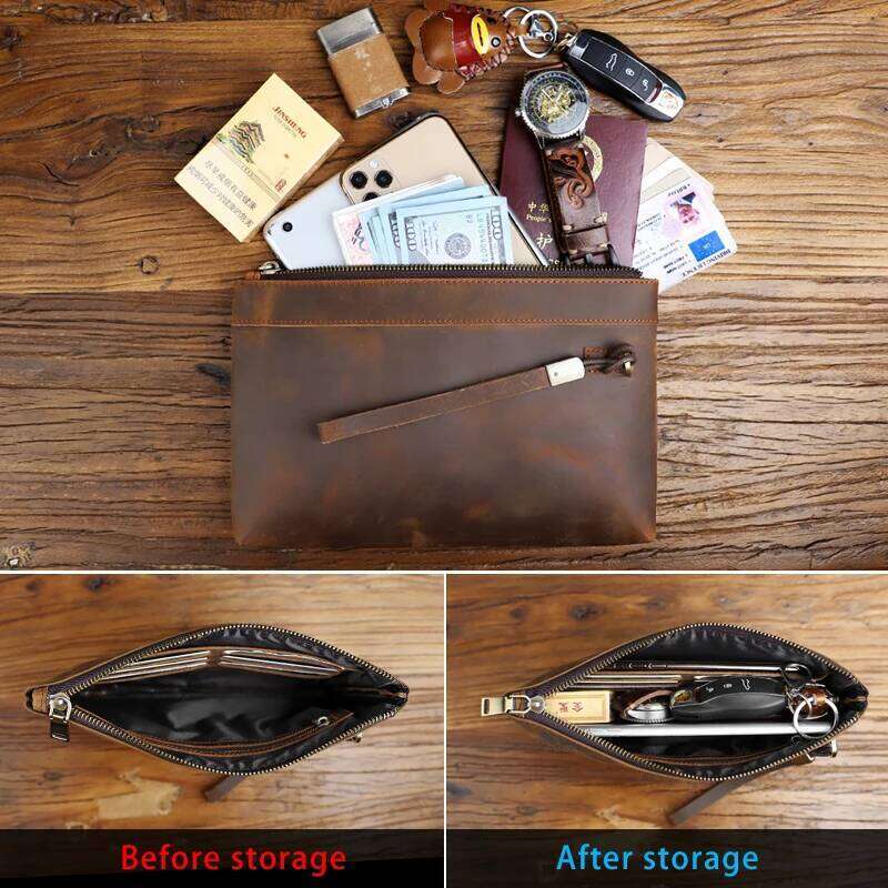 100% Genuine Leather Men's Clutch Wallet Zipper Business Daily Handbag Large Capacity Purse For Man Phone Pouth Hand Bag