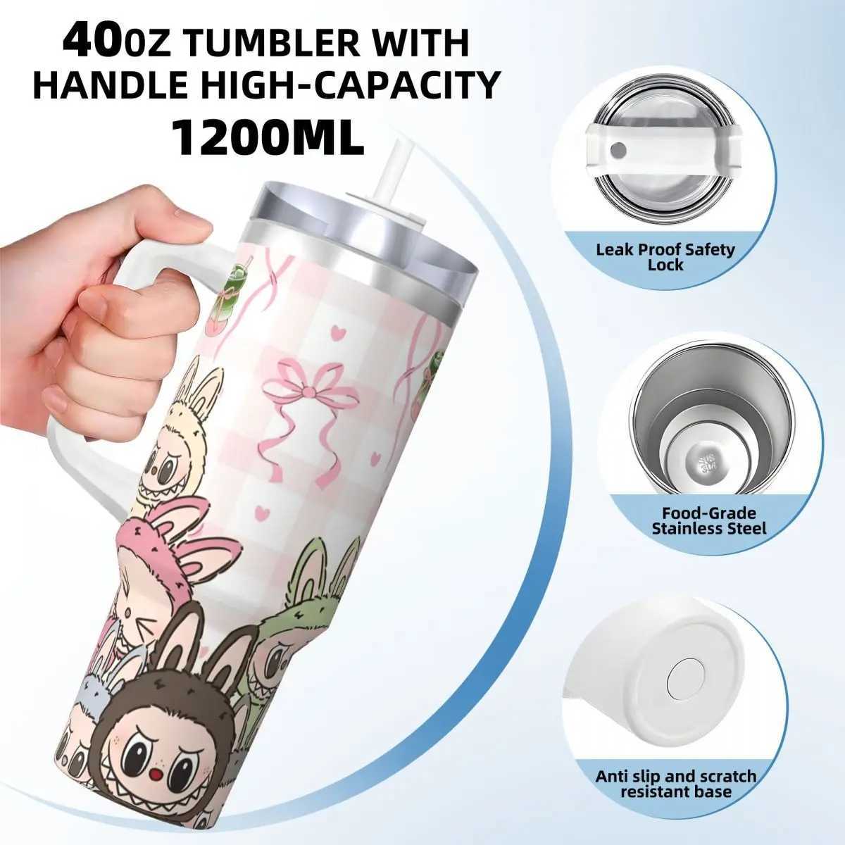 Stainless Steel Tumbler Labubu Cartoon Car Mugs With Straws Travel Water Bottle Heat Preservation Large Capacity Thermal Cups T250620