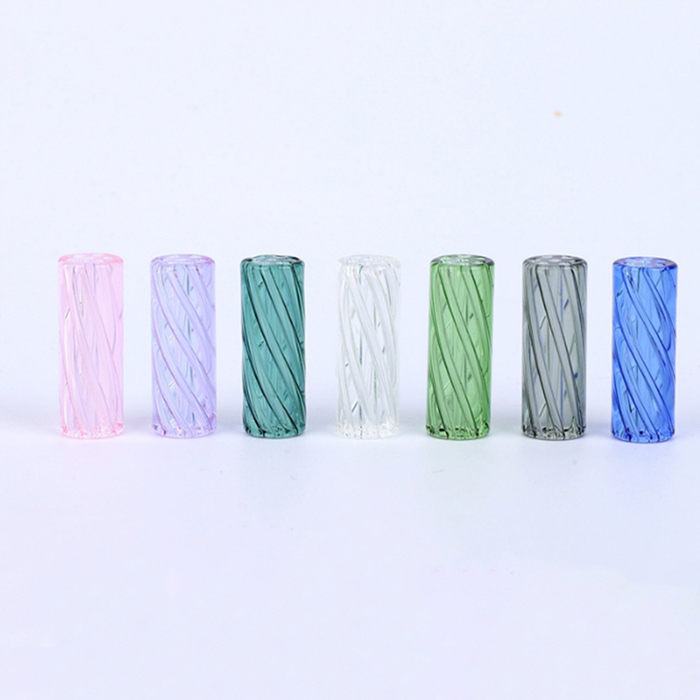 Stripe Mini Glass Filter Tip Smoking Pipes OD 7mm 8mm 10mm 12mm Thick Pyrex Round Mouth For Dry Herb Tobacco Rolling Drip With 7 Holes In Stock