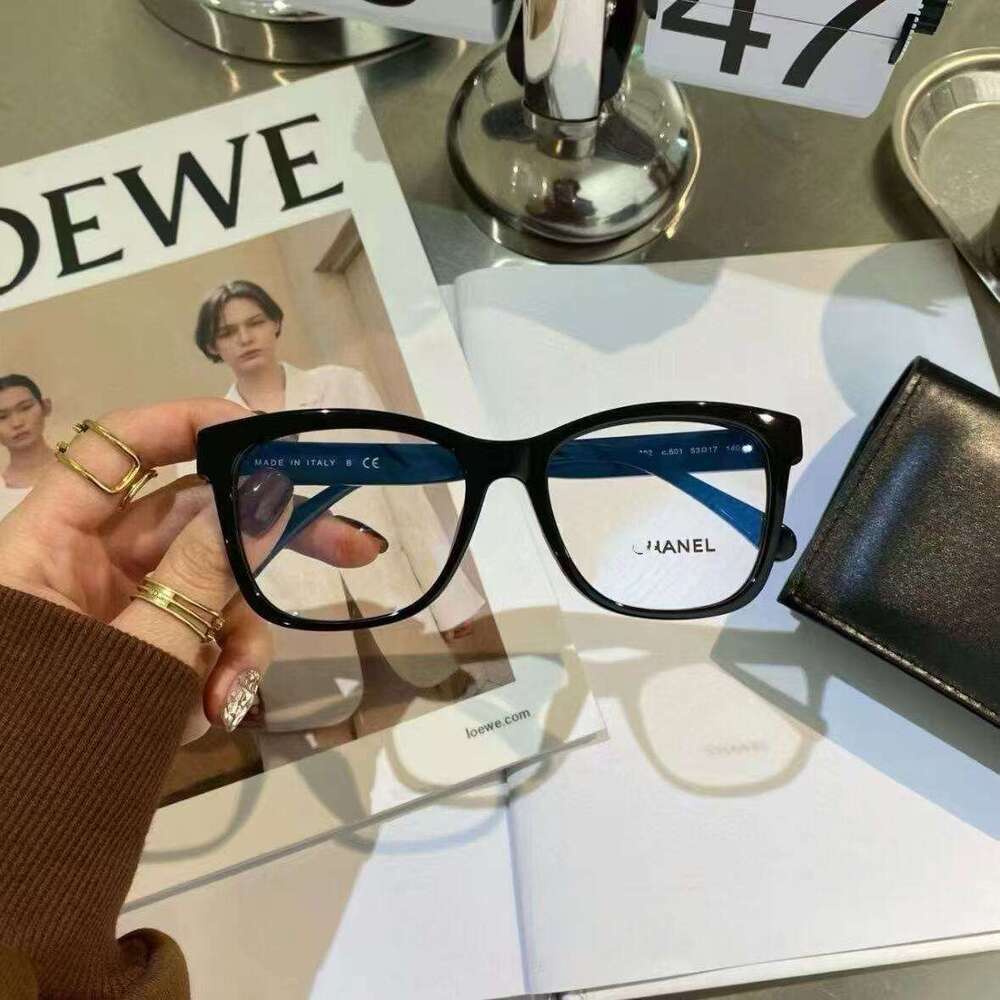 CH3392 Black Square Plain for Women Outdoor Street Shooting Non-Prescription Anti-Blue Light Myopia Glasses Frame