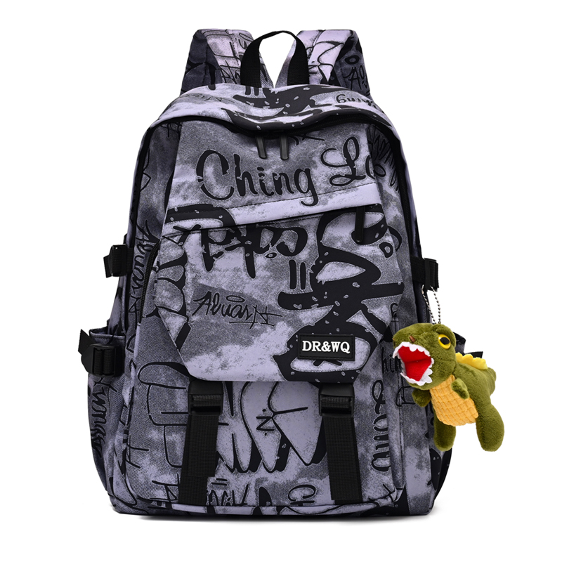 Cross border new junior high school student backpack, personalized letter graffiti backpack, large capacity couple backpack, travel bag trend