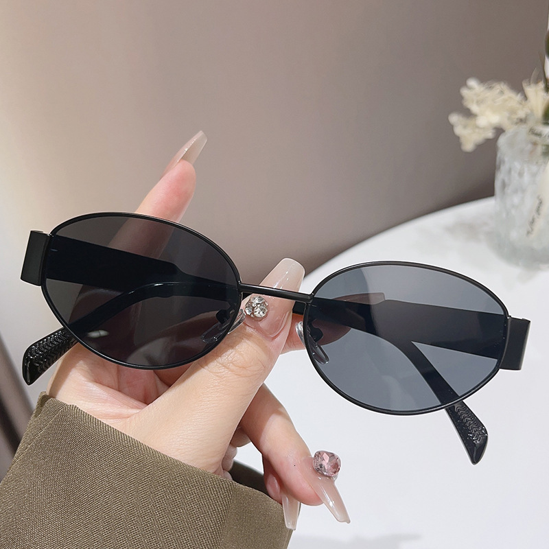 Sunglasses for women Summer new personalized oval metal sunglasses Instagram popular high-end large frame glasses for men