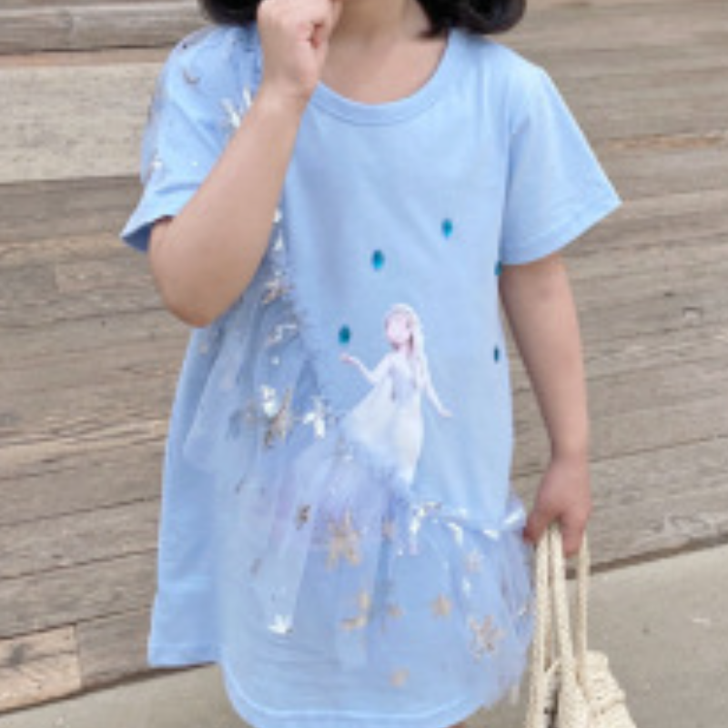 DISNEY baby girl Elsa t-shirt dress kids Frozen short-sleeved Elsa dress Little girl's holiday outfit birthday dress Print design comfortable and