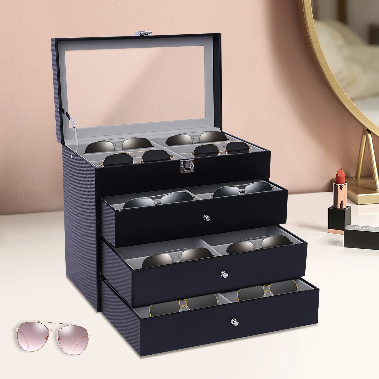4 Layer Sunglass Organize Box4 Layer 24 Slots Multiple Glasses Organizer Eyeglass Sunglass Storage Box DisplayBlack 250617