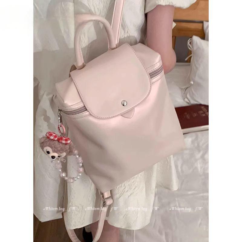 Travel New Style Housewife Trendy Leather Nylon Embroidered Women's Backpack Brown Trade New Korean Edition Leisure Backpack College Student Back