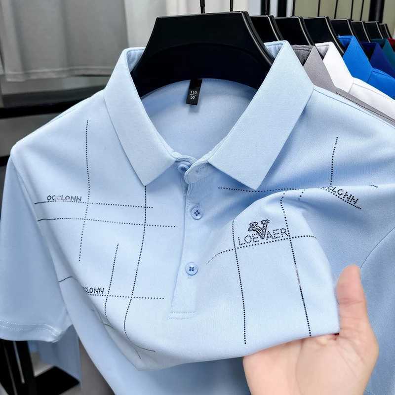 New Summer Trend High Elastic Men Lapel Polo Short Sleeve Breathable Casual Cool Solid Color Golf Business Designer T-shirt Top X250620