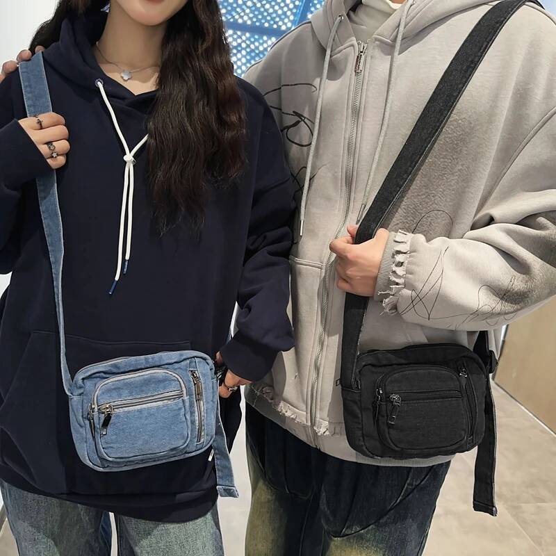 DHGM Classic Denim Multi Pocket Casual Small With Adjustable Shoulder Straps Zero Wallet Solid Color Fun Crossbody Bag