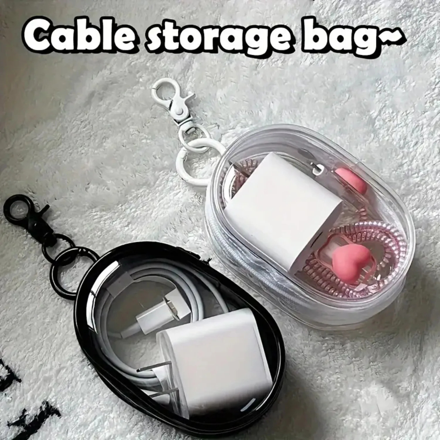 Round Black PVC Transparent Cosmetic Bags Jewelry Organizer Portable Data Cable Earphone Coin Charger Storage Pouches 250612