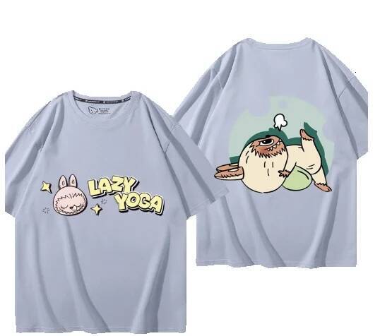 Dongdumaoyi Labubu Peripheral Short Sleeved Men And Women 2024 New Summer Pure Cotton Cute Versatile Casual T-Shirt Clothes Jackets