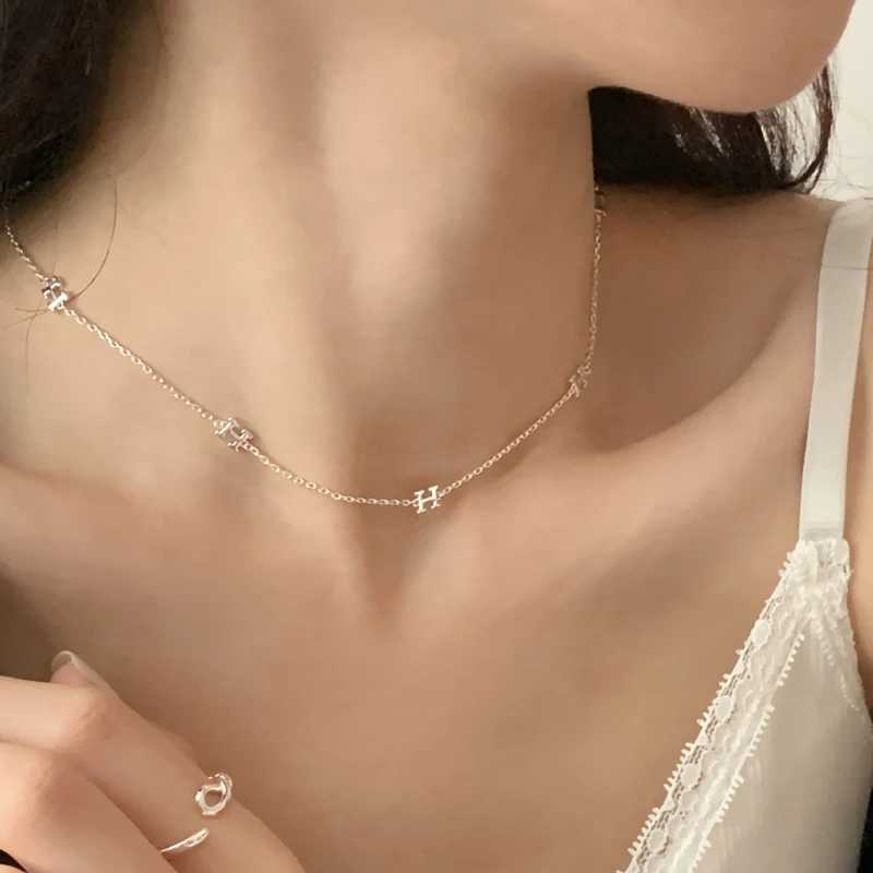 New 925 Sterling Silver Choker Alphabet Necklace For Women O-Chain Initial Letter H Pendant Clavicle Necklaces Girl Fine Jewelry XJ250620