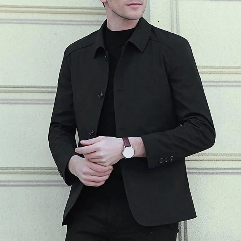 Spring Autumn Men Jacket Lapel Long Sleeve Zipper Placket Male Coat Solid Color Casual Jacket With Pockets Mens Clothing 250619