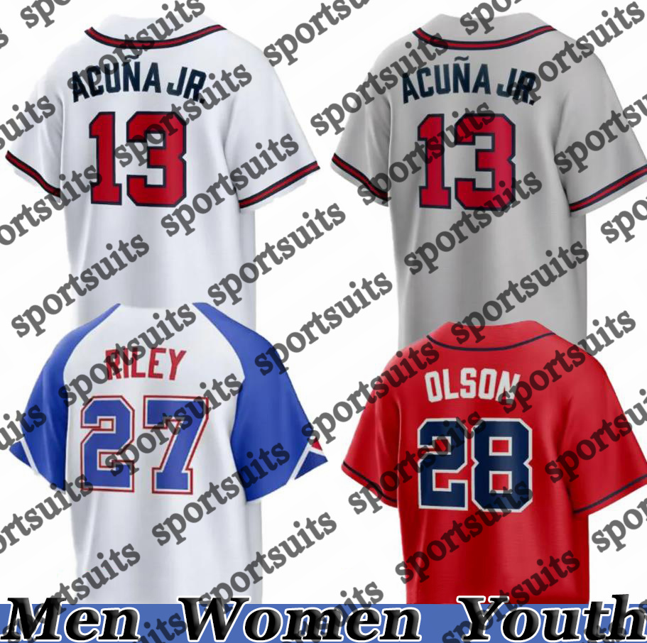 Ronald Acuna Jr. Jersey # 1 Ozzie Albies Braves Jerseys Chris Sale Austin Riley Matt Olson Jarred Kelenic Spencer Strider Grant Holmes Custom Cit