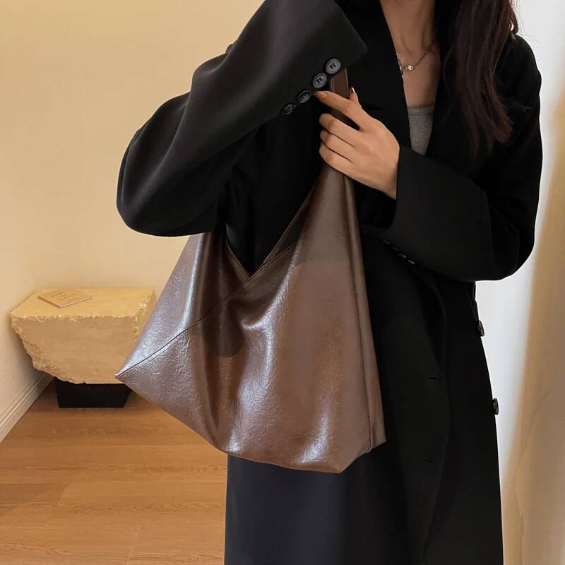 DHSM MOODS Retro Designer 2-IN-1 Shoulder Bags For Women Soft PU Leather Pure Color Large Capacity Underarm Hobo Shopper Tote Handbag
